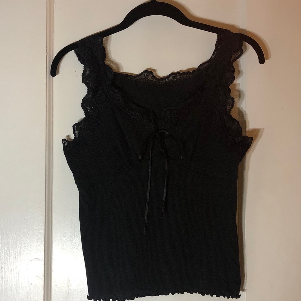 Lace Trim Sleeveless Tank Top - Black